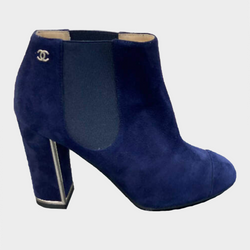 Chanel women’s navy suede block-heels ankle boots