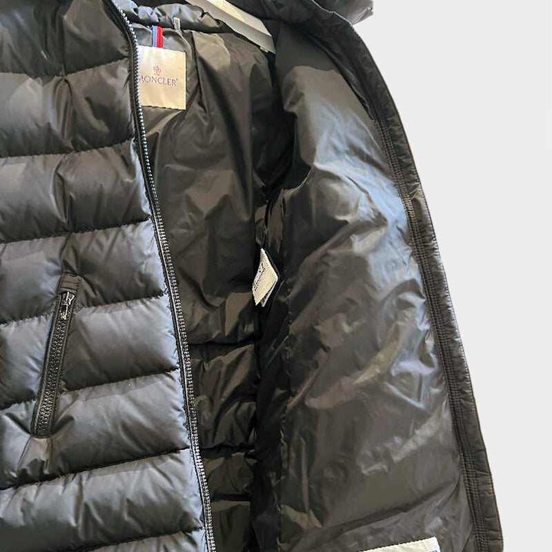 Moncler girl's black nylon Abelle long puffer coat