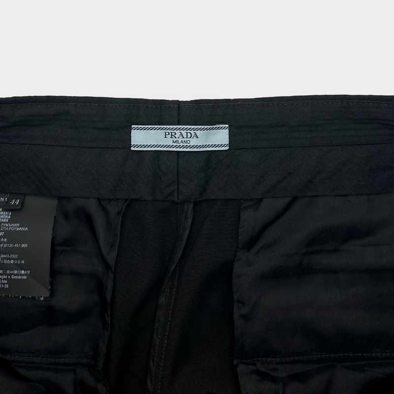 PRADA women's black cotton wide-leg trousers