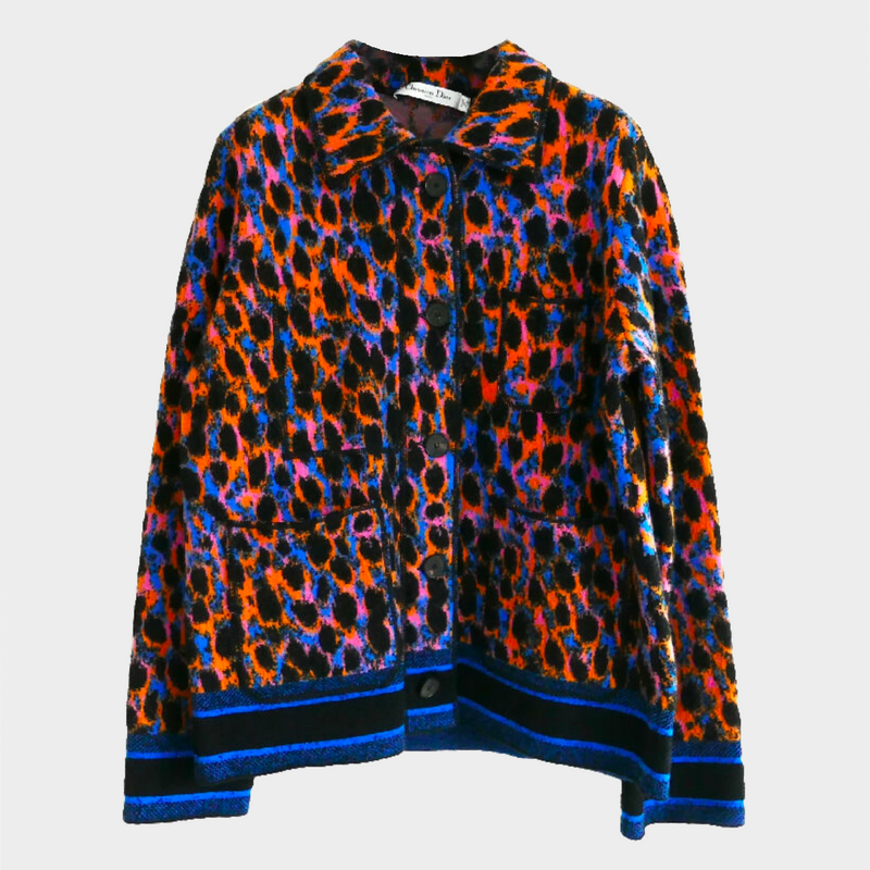 Christian Dior multicoloured neon leopard print wool jacquard jacket