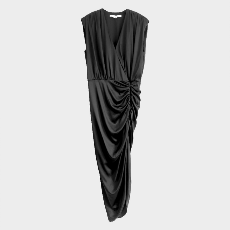 Veronica Beard black silk wrap-effect ruched Casela dress