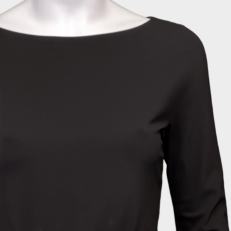 GUCCI black rayon belted 3/4 sleeved dress
