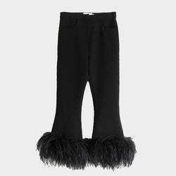 16Arlington women's black crepe Brisbane trousers with feather-embellished
