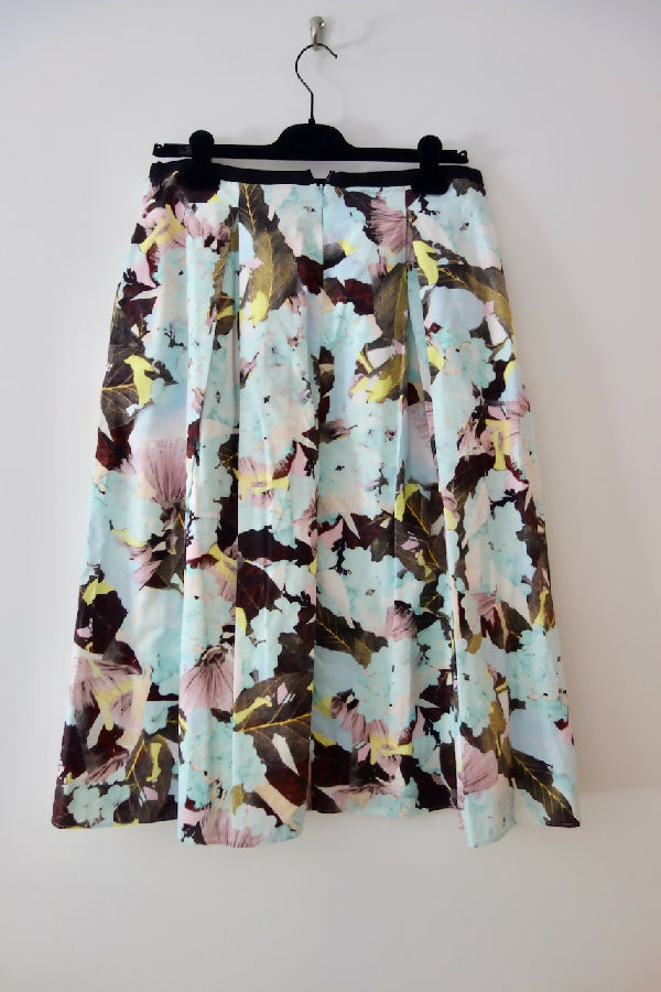 Erdem blue floral print pleated Imari skirt