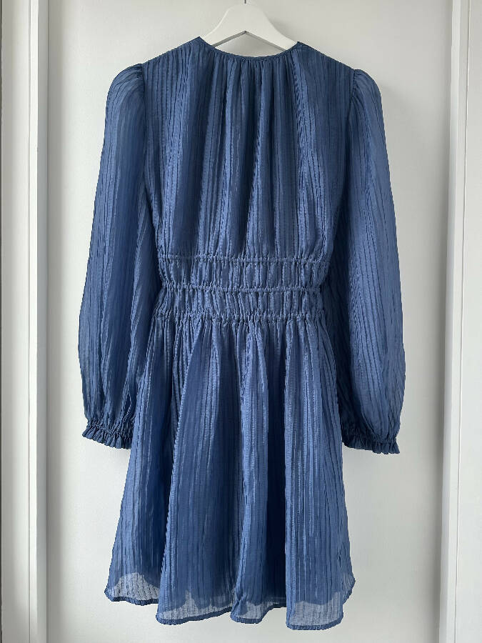 MAJE women’s blue pleated chiffon long-sleeved mini dress