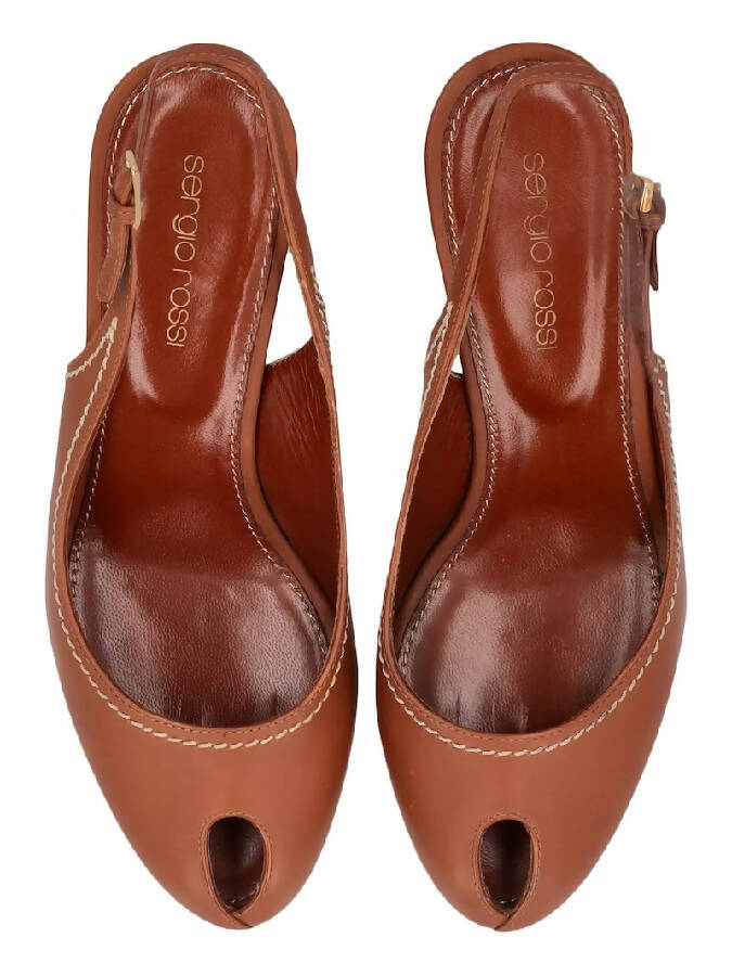 Sergio Rossi brown leather heeled sandals