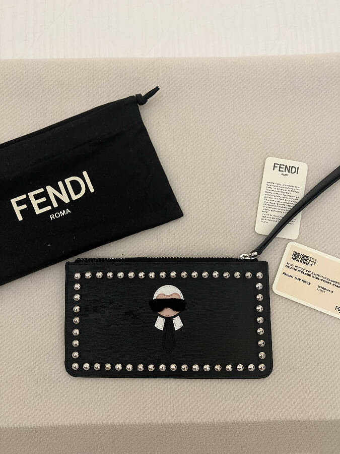 Fendi black leather wallet on chain karl lagerfeld leather clutch