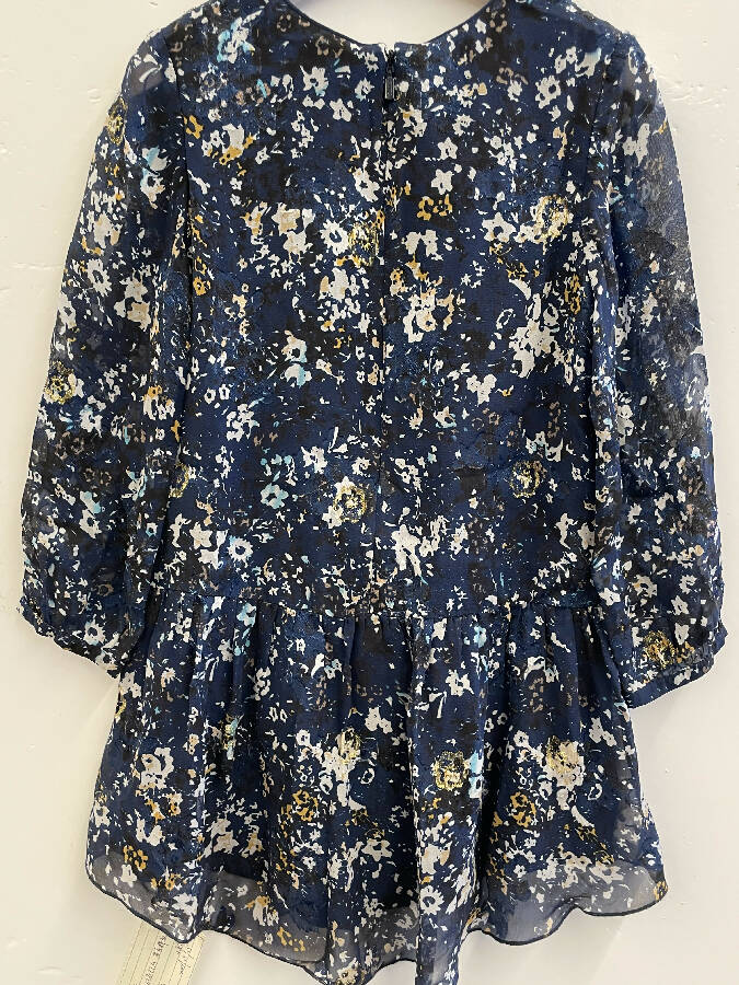 Chloe girl’s navy floral print silk long-sleeved dress