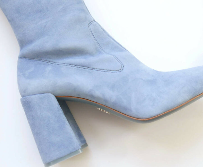 Prada light blue suede suede over-the-knee high boots
