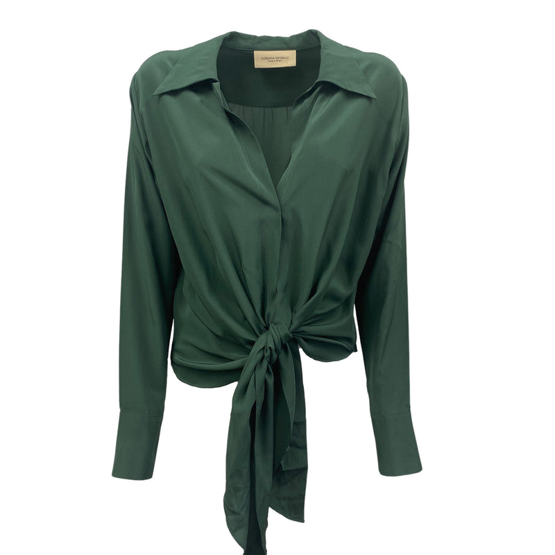 pre-loved ADRIANA DEGREAS dark green loose silk blouse
