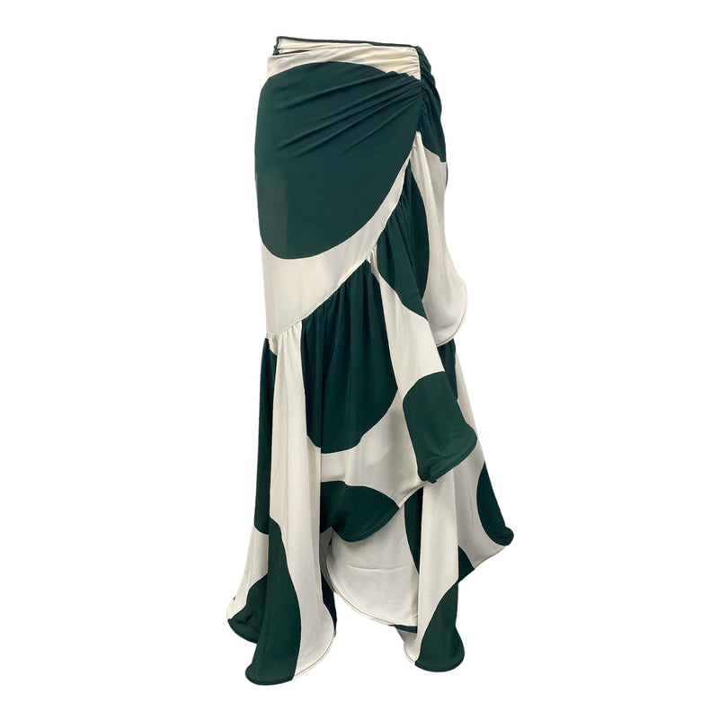 pre-loved ADRIANA DEGREAS ecru and green silk flowy wrap skirt