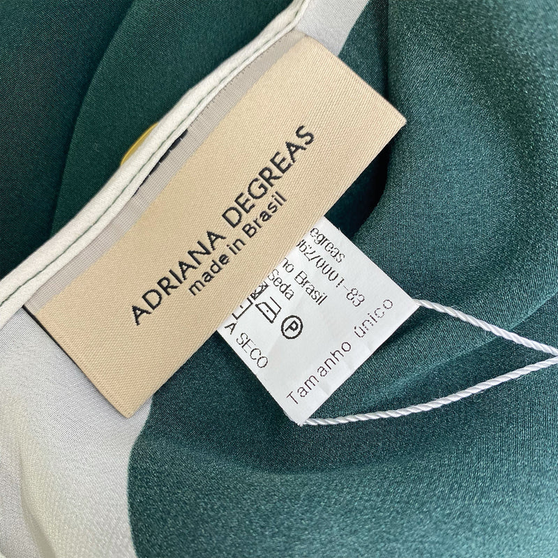 ADRIANA DEGREAS ecru and green silk flowy wrap skirt