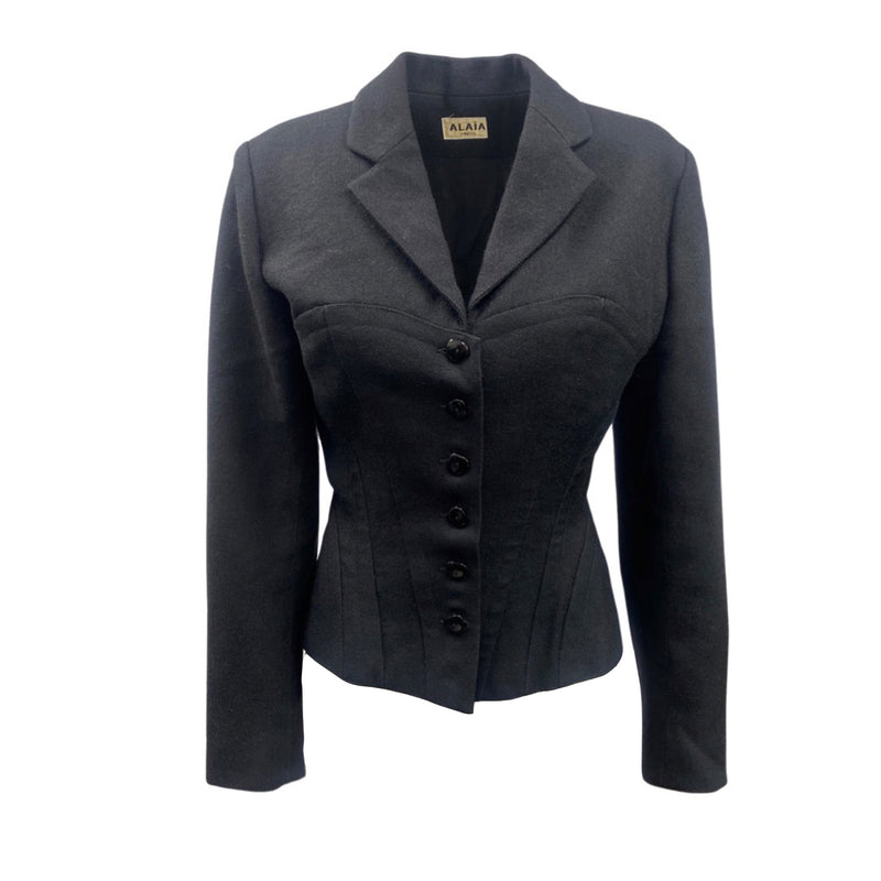 pre-owned ALAÏA Tati black woolen structured jacket | Size FR40