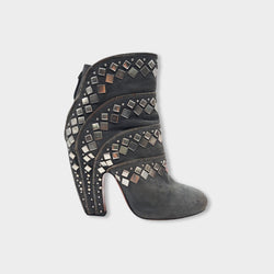 pre-owned ALAÏA grey suede boots with stud details