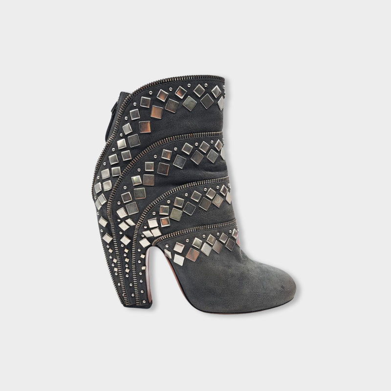 pre-owned ALAÏA grey suede boots with stud details