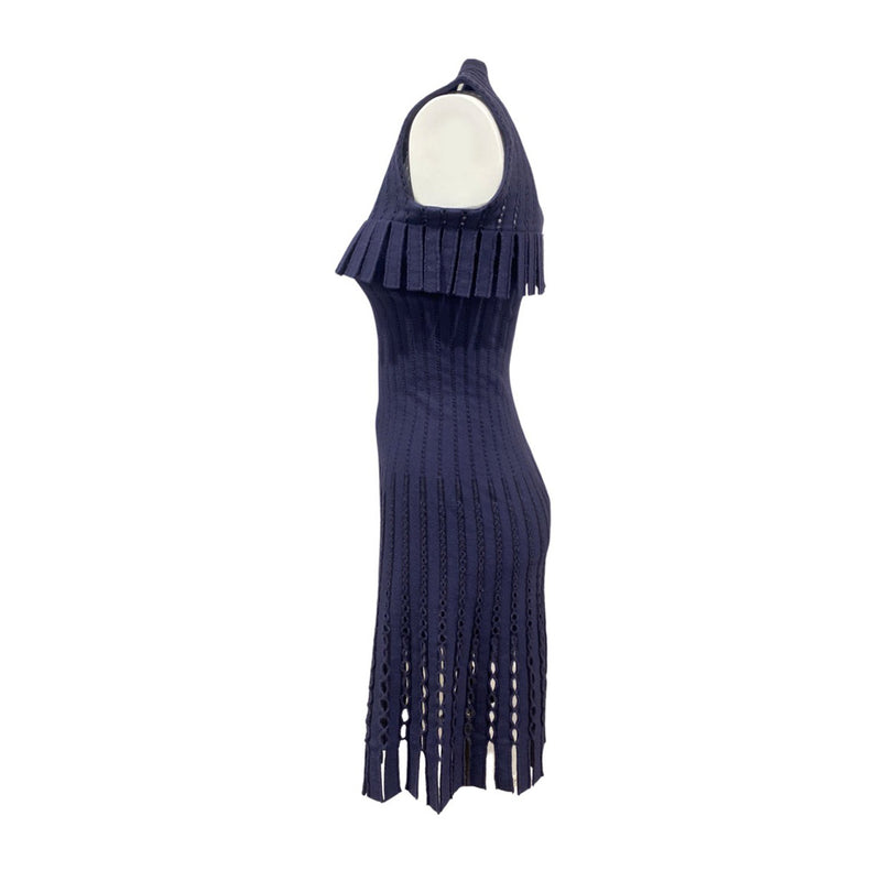 second-hand ALAÏA navy woolen pleated mini dress | Size FR38