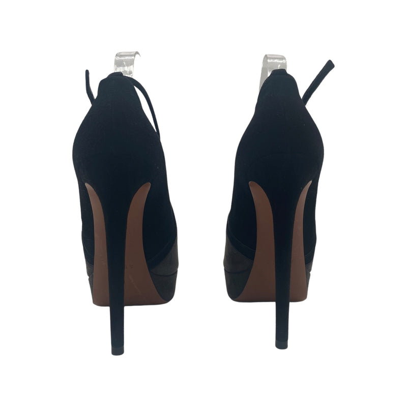 ALAÏA black and grey open toe suede platform heels