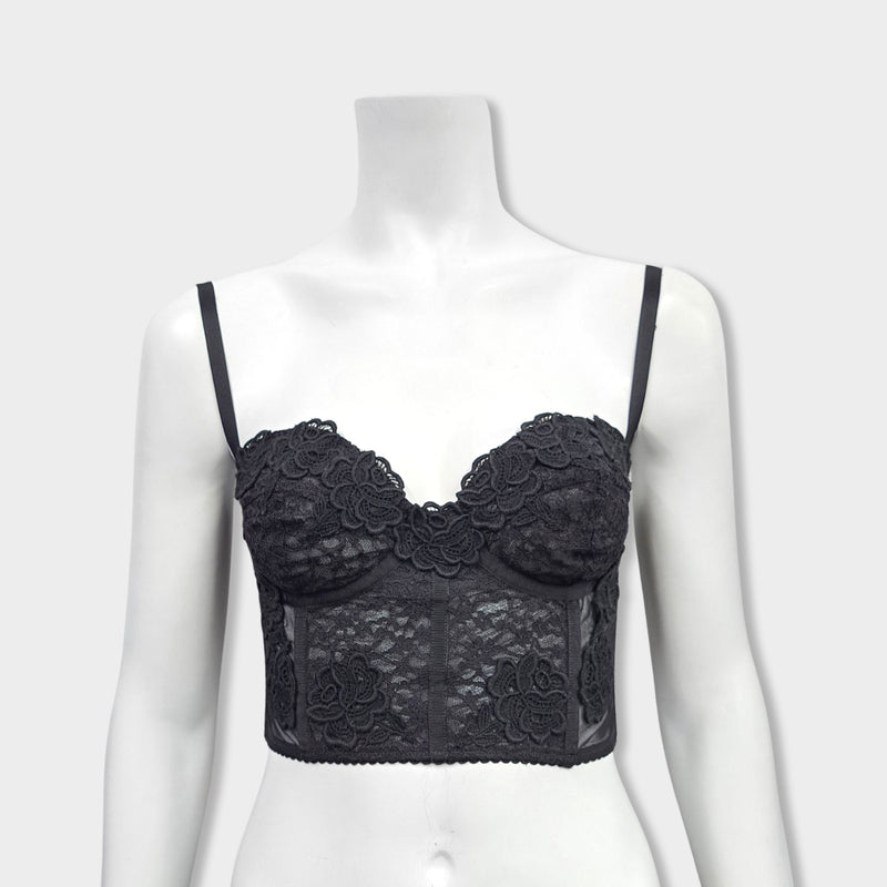 pre-owned ALESSANDRA RICH black lace bustier top