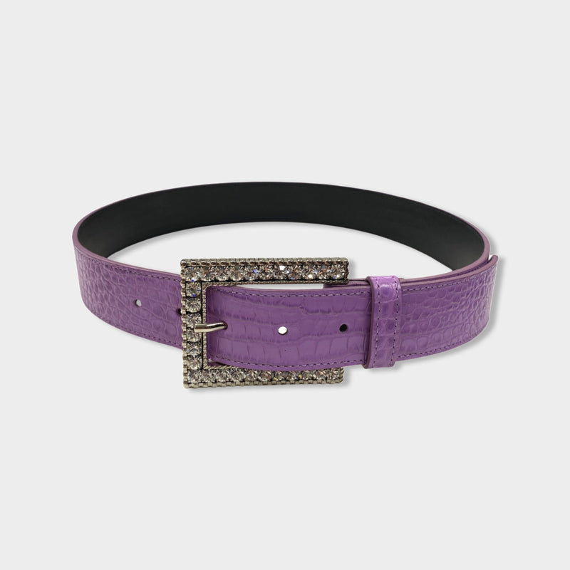 pre-owned ALESSANDRA RICH lilac leather belt with embellished buckle