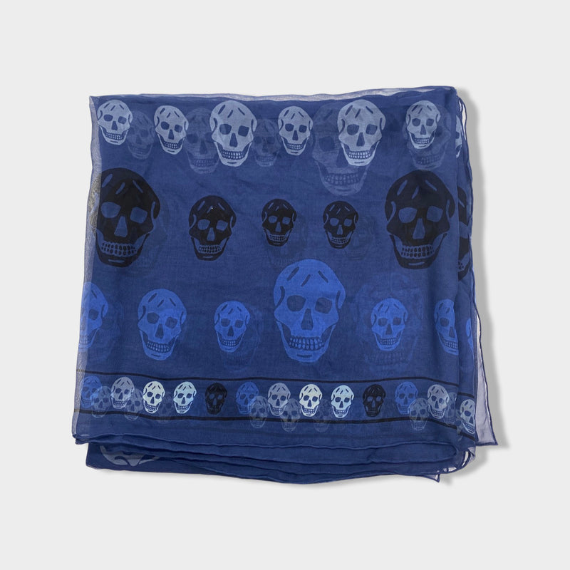 pre-owned ALEXANDER MCQUEEN blue skull print silk scarf
