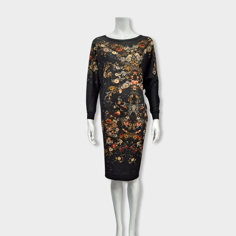 pre-owned ALEXANDER MCQUEEN black wool dress with floral print