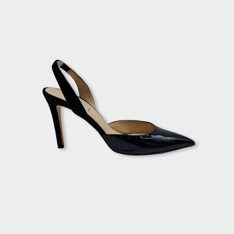 pre-owned ALEXANDER WHITE black patent leather and suede heels
