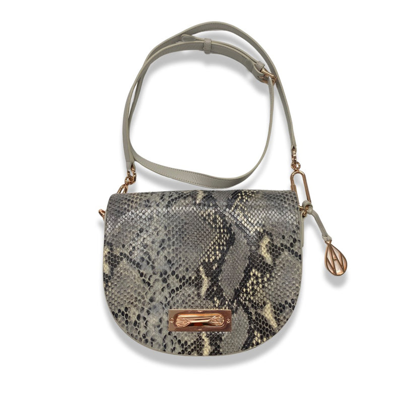 pre-owned AMANDA WAKELEY grey python leather bag with rose gold hardware