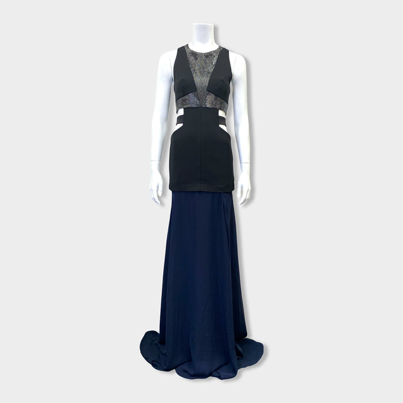 pre-owned AMANDA WAKELEY black and navy gown