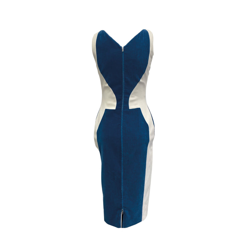 ANTONIO BERARDI blue and white mid-length sleeveless dress