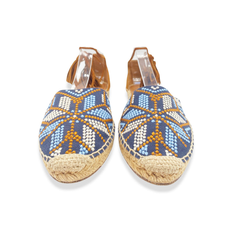 AQUAZZURA camel and navy suede espadrille sandals