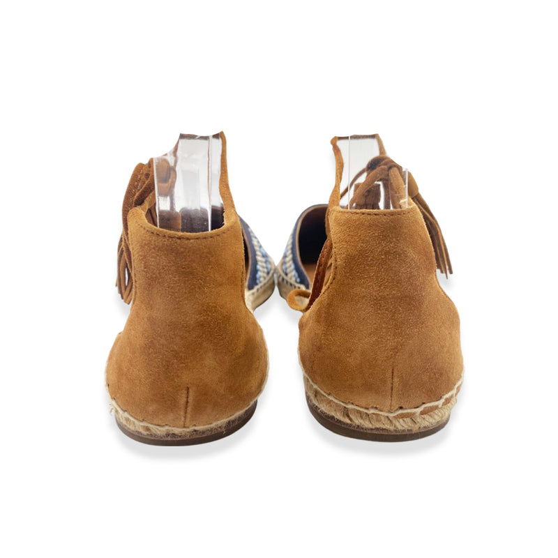 AQUAZZURA camel and navy suede espadrille sandals