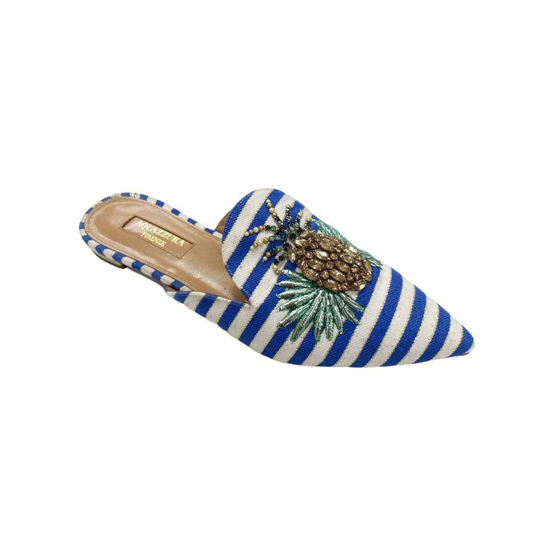pre-owned AQUAZZURA multicolour canvas mules with crystals | Size 35