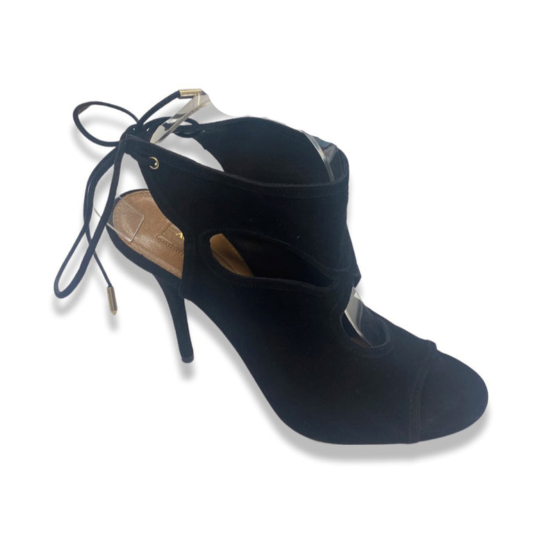 pre-owned AQUAZZURA black suede sandal heels | Size 39
