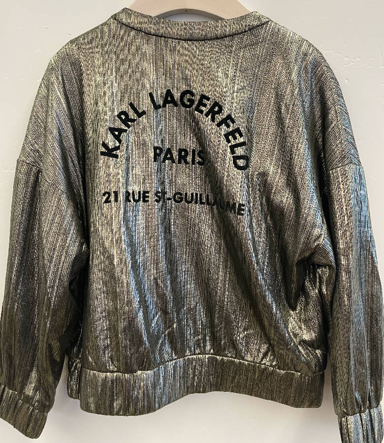 Karl Lagerfeld girl's tanned gold metallic zipped bomber jacket