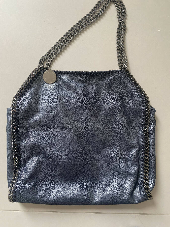 STELLA MCCARTNEY women's grey glitter effect faux suede Falabella handbag