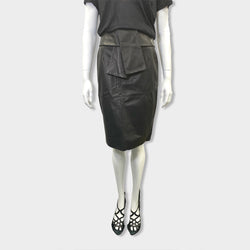 pre-owned BALENCIAGA black lamb skin skirt