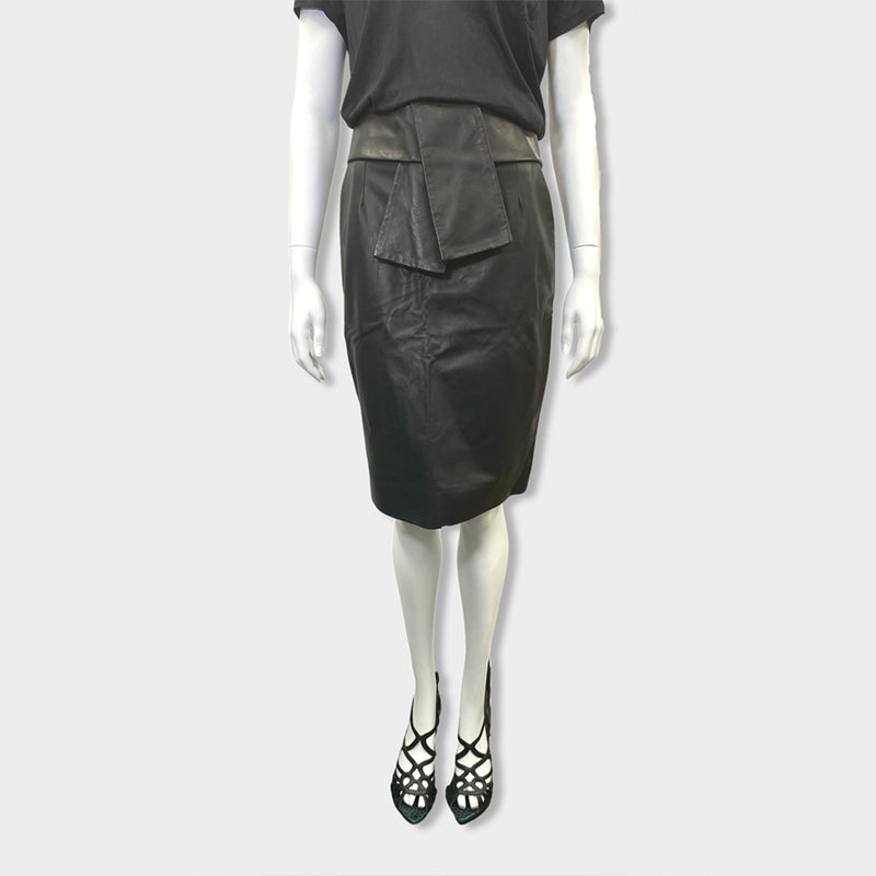 pre-owned BALENCIAGA black lamb skin skirt
