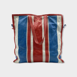 pre-owned BALENCIAGA blue white red leather handbag