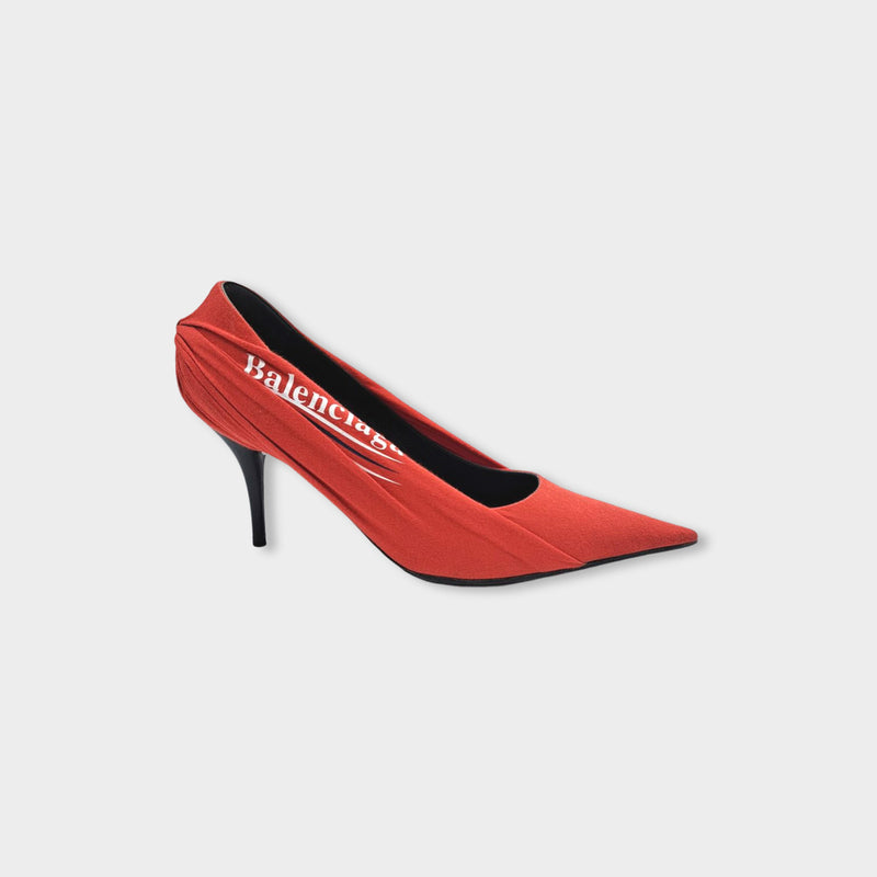pre-owned BALENCIAGA red jersey draped Knife heels