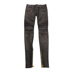 pre-owned BALMAIN black and gold leather trousers | Size FR38