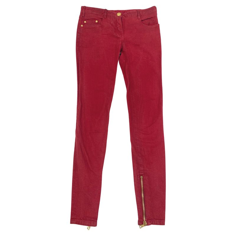 pre-loved BALMAIN red skinny jeans