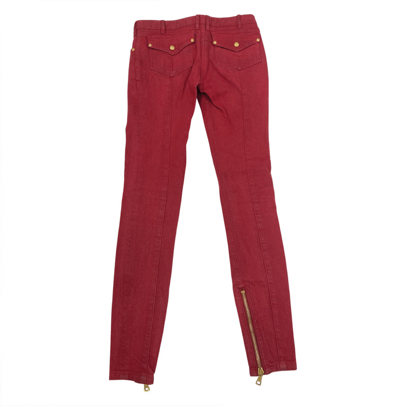 pre-owned BALMAIN red skinny jeans