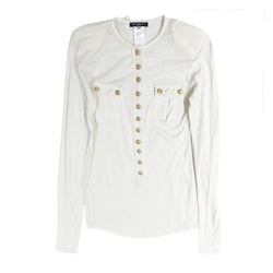 pre-owned BALMAIN cotton long-sleeve with gold buttons | Size FR34