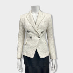 pre-loved BALMAIN white tweed double-breasted jacket | Size FR34
