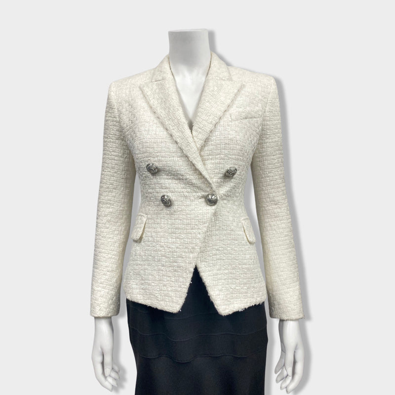 pre-loved BALMAIN white tweed double-breasted jacket | Size FR34