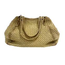 pre-owned BOTTEGA VENETA yellow and brown leather beach bag