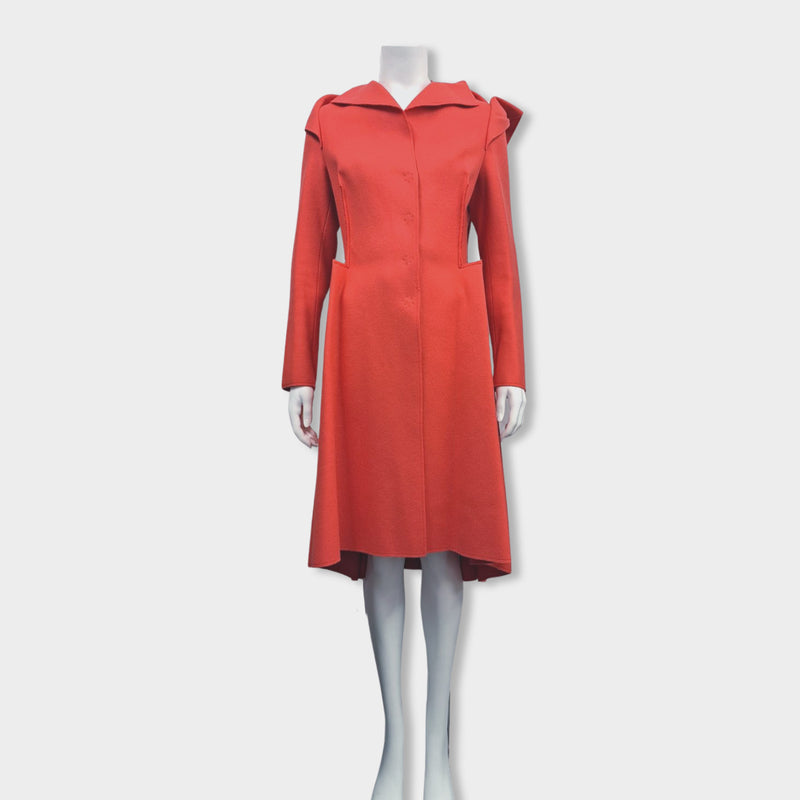 pre-owned BOTTEGA VENETA poppy seed red wool and cashmere coat
