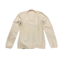 pre-owned BRUNELLO CUCINELLI ecru V-neck cashmere jumper | Size L