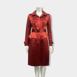 pre-owned BURBERRY burgundy viscose and silk belted coat | Size IT42