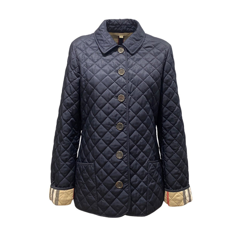pre-owned BURBERRY navy quilted jacket | Size M